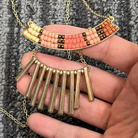 Ballet Two-Layer Gold Tone Necklace Spikes & Beaded Layers NWT $60 - Picture 2 of 7